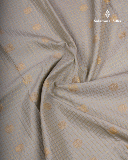 Beautiful Grey White Checks With Butta Semi Silk Saree With Contrast Pink Traditional Rettapet Border