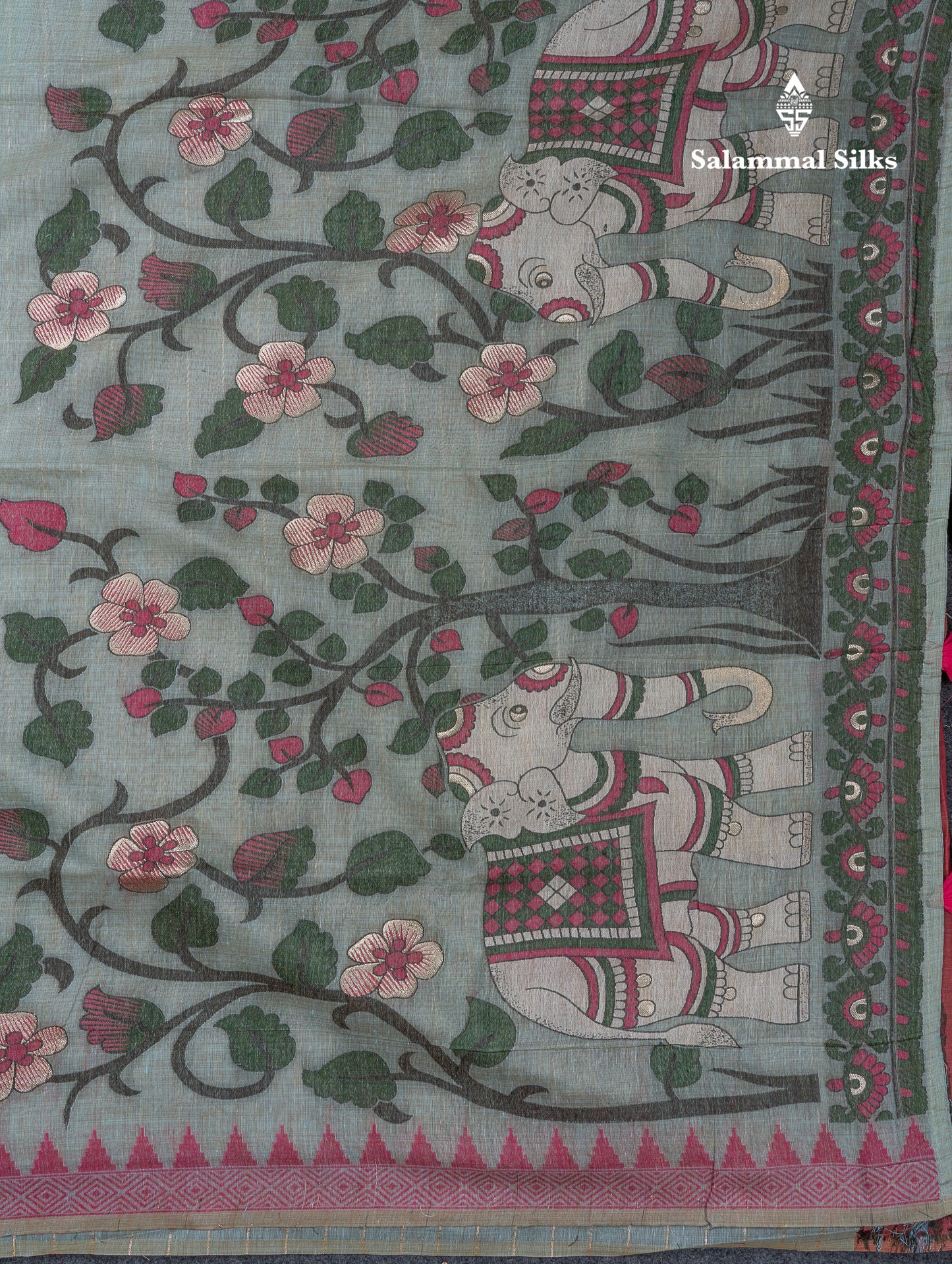 Beautiful Dual Tone Light Blue Menakari Work Muga Cotton Saree With Contrast Maroon Blouse