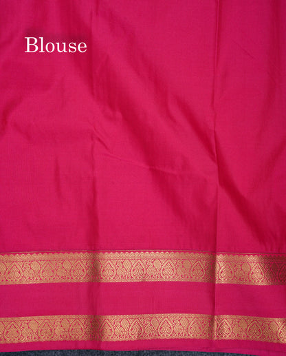Beautiful Grey White Checks With Butta Semi Silk Saree With Contrast Pink Traditional Rettapet Border