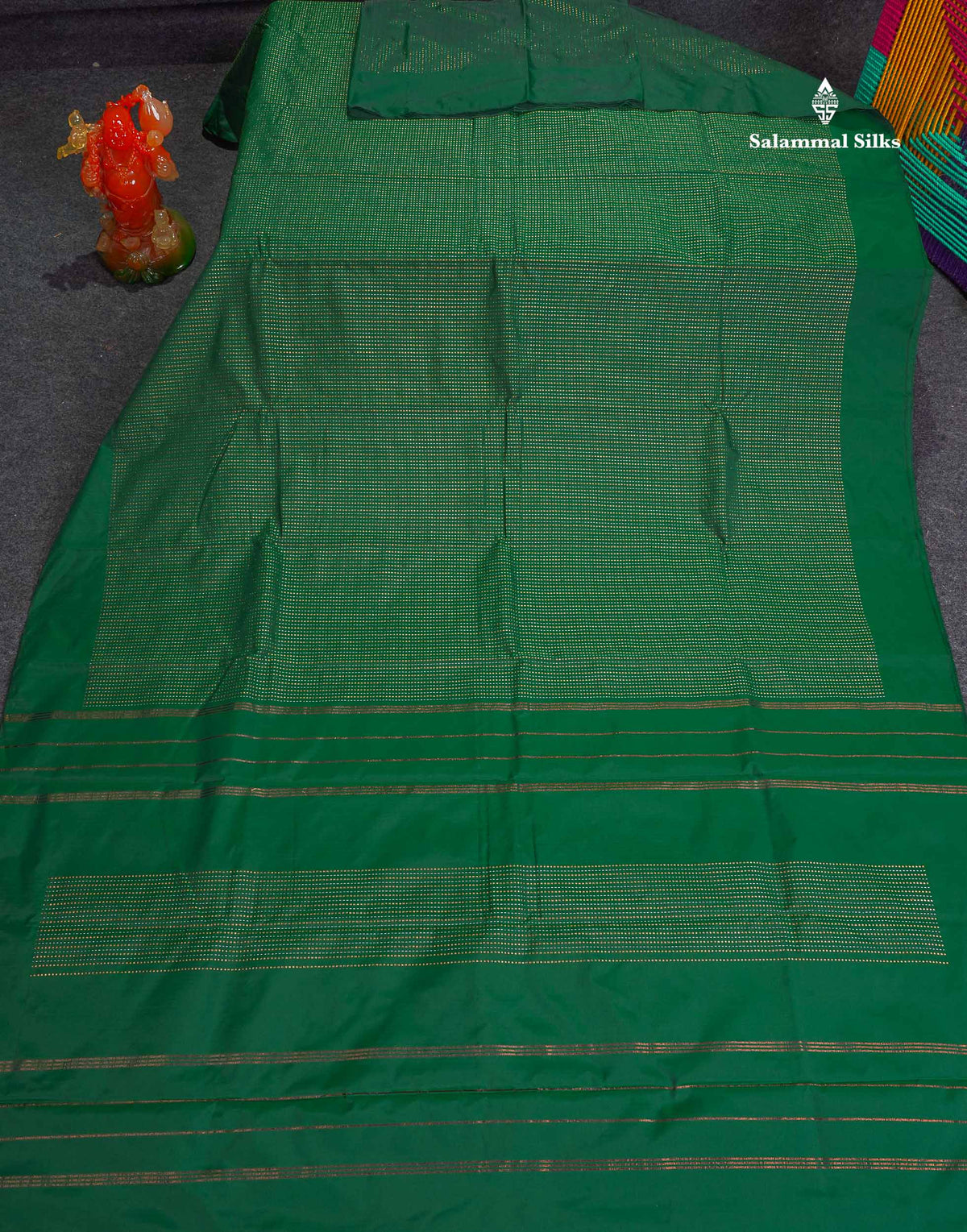 Semi Silk Saree - Bottle Green Colour Body Copper & Silver Zari Vertical Lines With Blouse