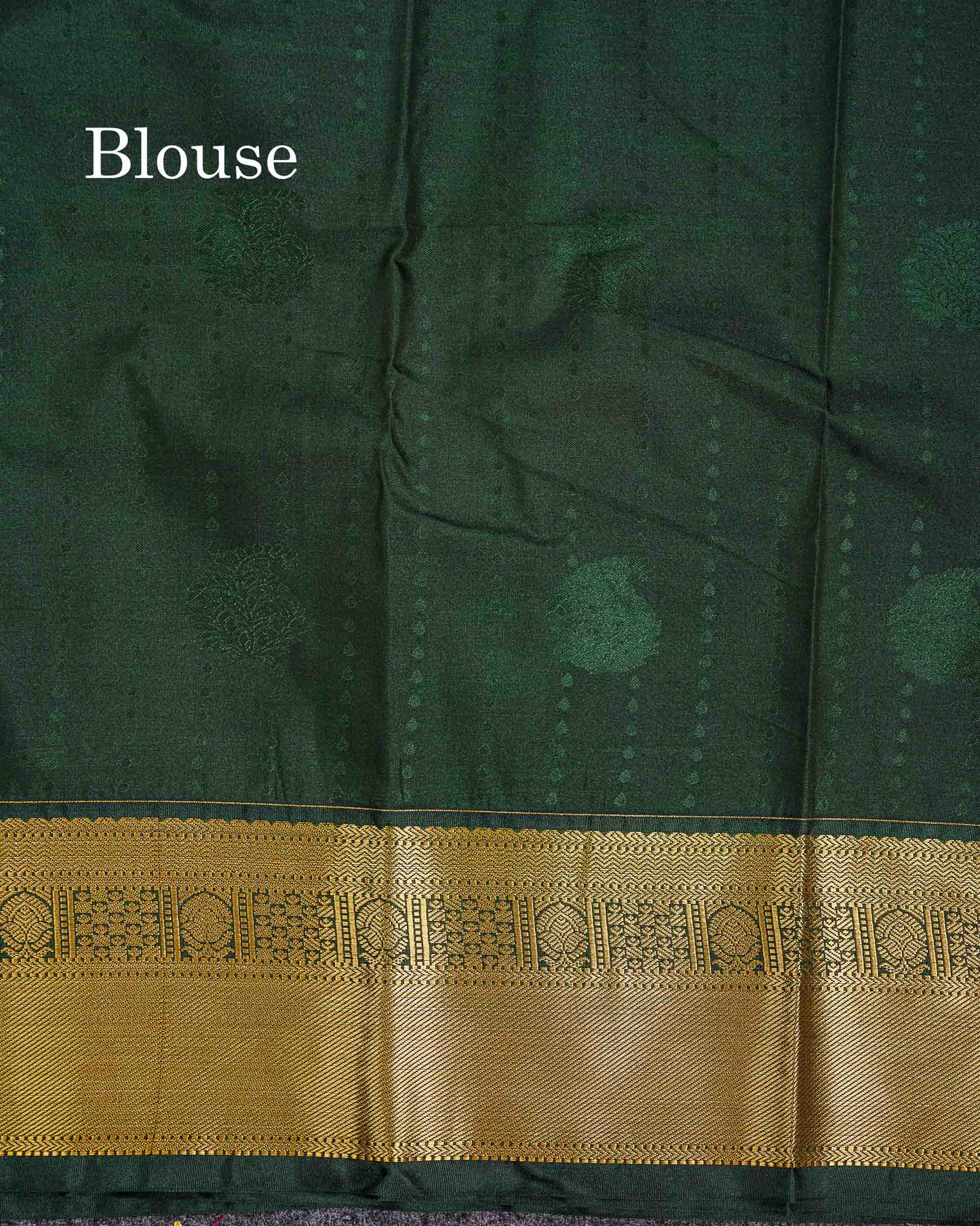 Semi Silk Saree - Bottle Green Butta With Lines Along With Contrast Mustard Yellow Traditional Border