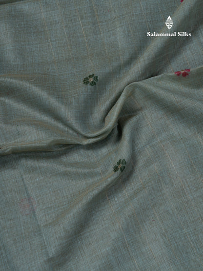 Beautiful Dual Tone Light Blue Menakari Work Muga Cotton Saree With Contrast Maroon Blouse