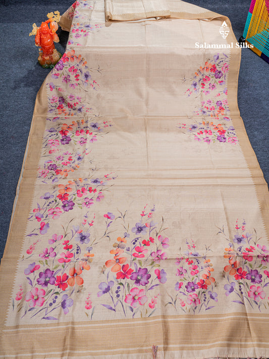 Sandal Semi Tussar Fancy Saree With Self Blouse