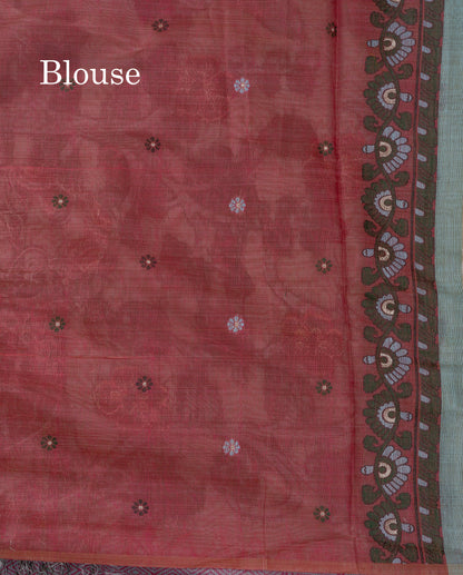 Beautiful Dual Tone Light Blue Menakari Work Muga Cotton Saree With Contrast Maroon Blouse