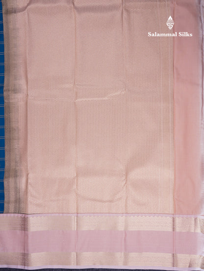 Beautiful Ramar Blue Checks With Butta Semi Silk Saree With Contrast Light Pink Traditional Rettapet Border