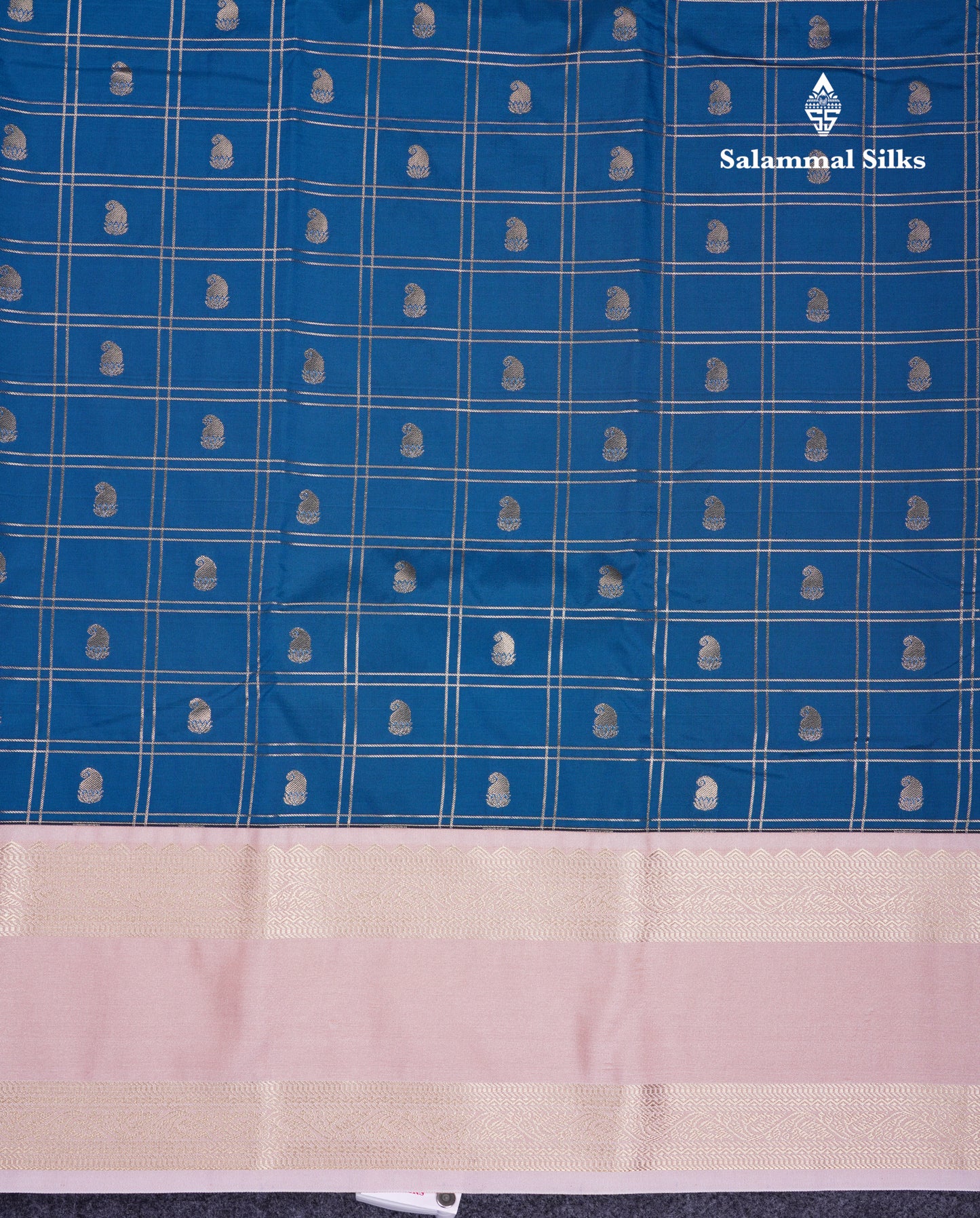 Beautiful Ramar Blue Checks With Butta Semi Silk Saree With Contrast Light Pink Traditional Rettapet Border