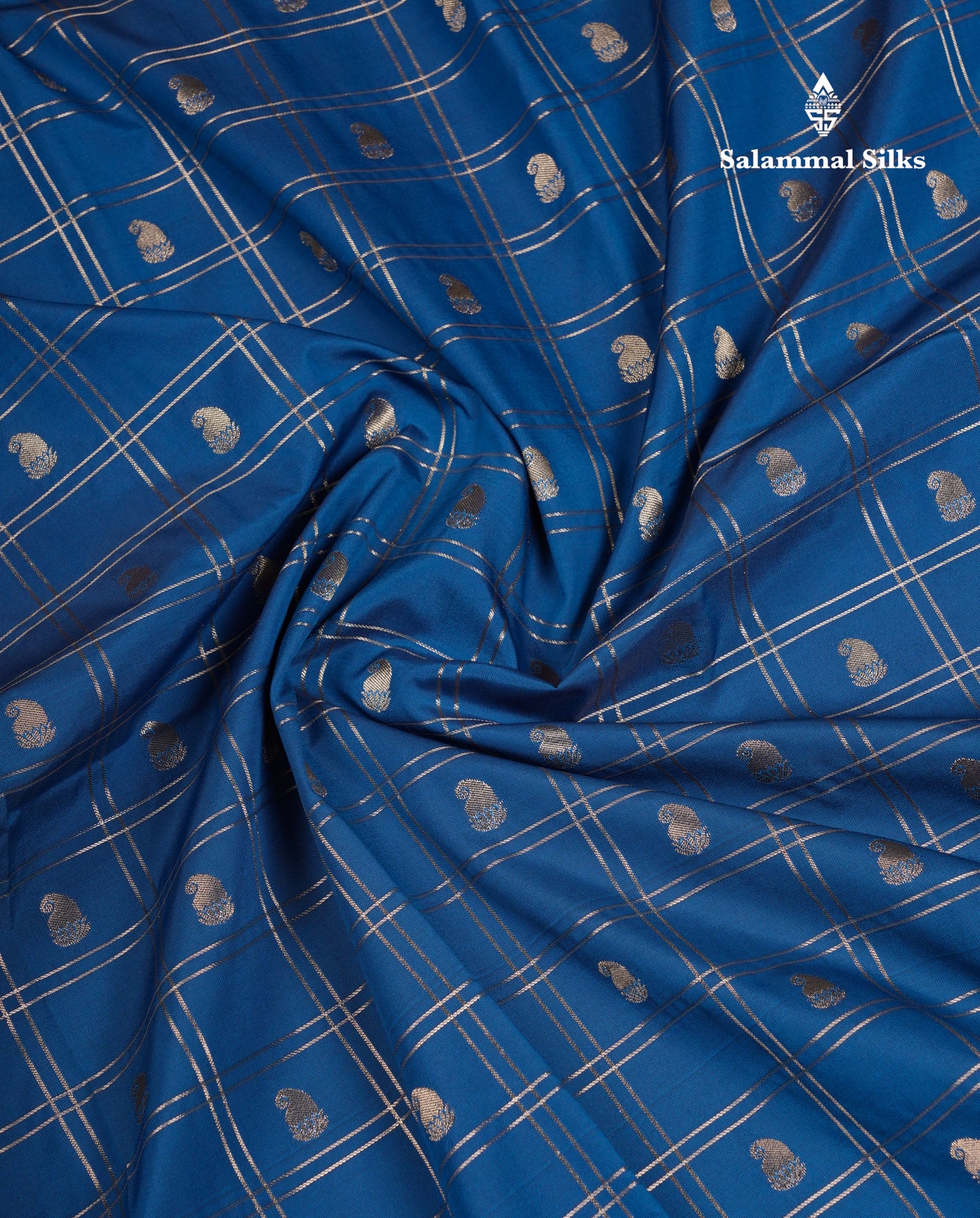 Beautiful Ramar Blue Checks With Butta Semi Silk Saree With Contrast Light Pink Traditional Rettapet Border