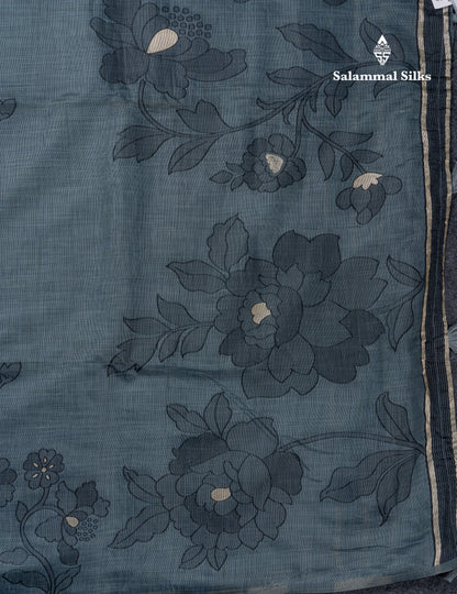 Beautiful Grey Mixed Cotton Fancy Saree With Blouse