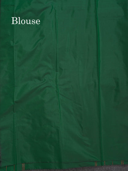 Semi Silk Saree - Bottle Green Colour Body Copper & Silver Zari Vertical Lines With Blouse