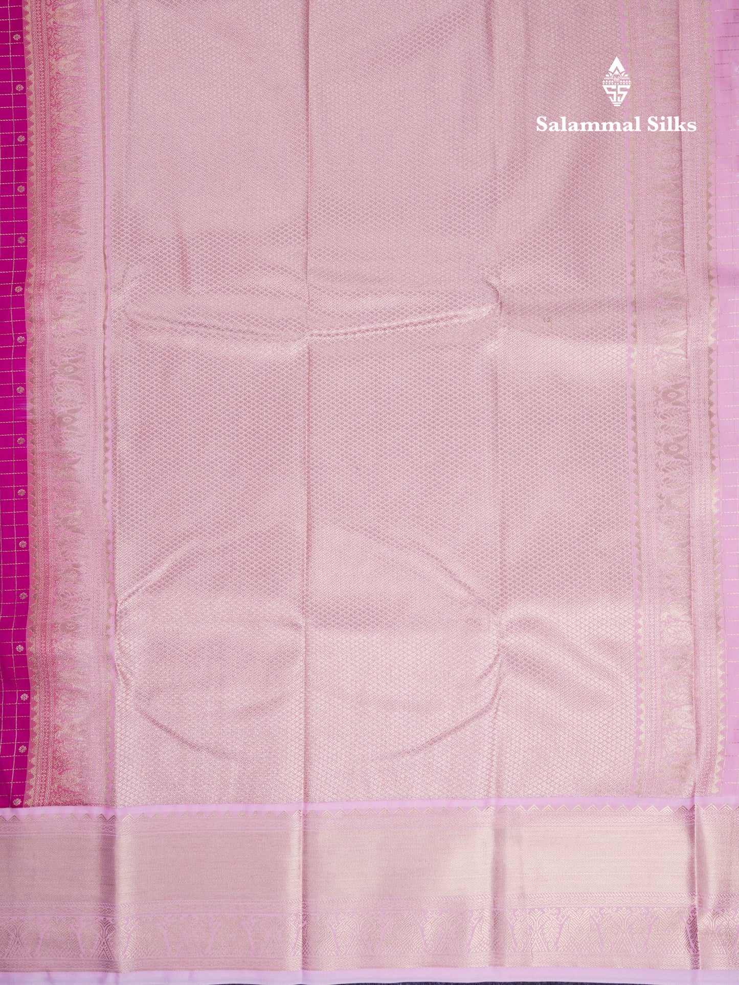 Beautiful Rani Pink Small Zari Checks With Butta Semi Silk Saree With Contrast Baby Pink Traditional Border