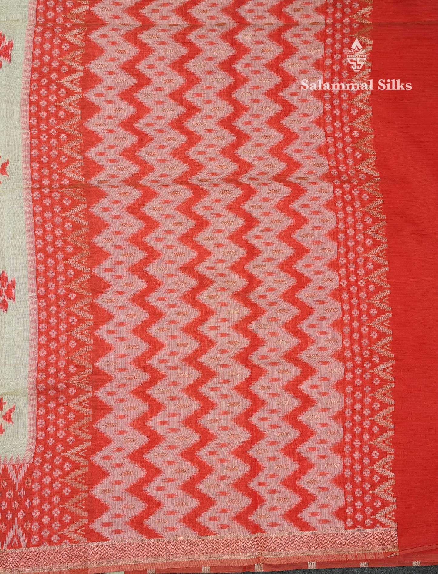 Elegant Cream Sandal Ikkat Style Cotton Mix Saree With Contrast Peacock Blue Border
