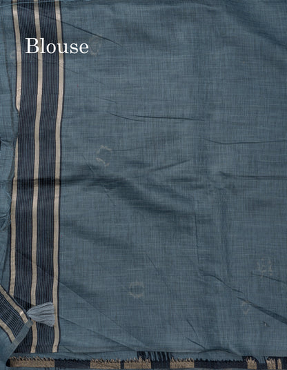 Beautiful Grey Mixed Cotton Fancy Saree With Blouse