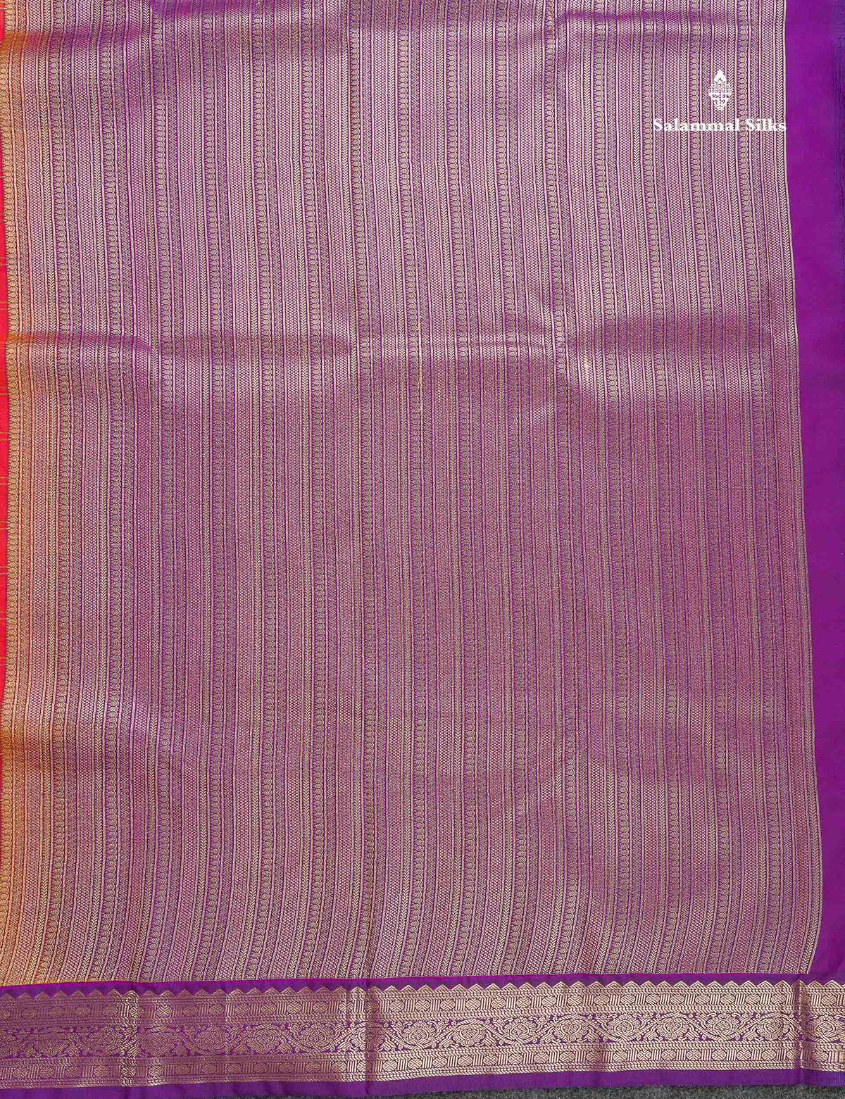 Semi Silk Saree - Pinkish Peach Colour Body Checks With Butta & Contrast Purple Border