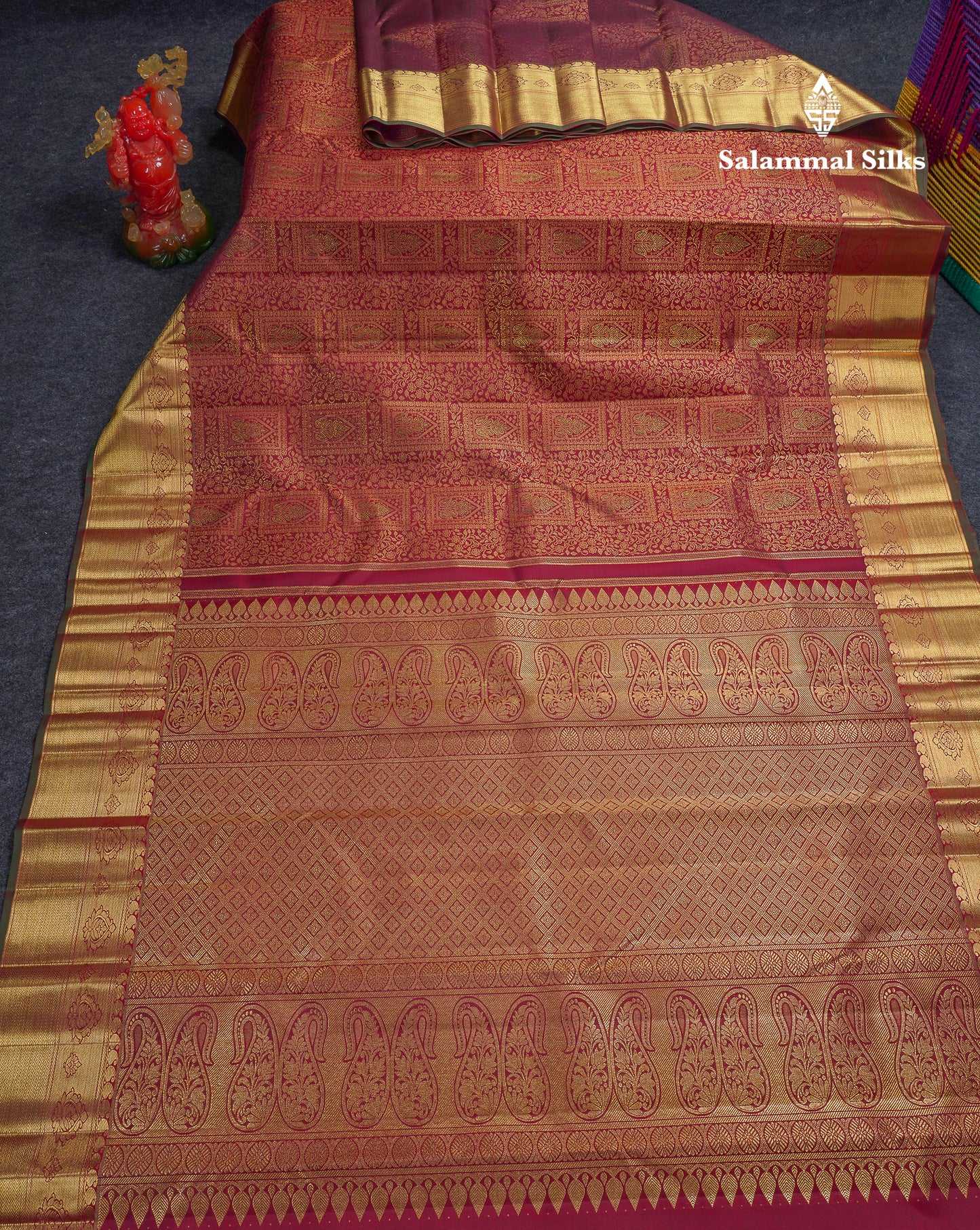 Beautiful Dark Maroon Menakari Work Bridal 2G Pure Kanjivaram Silk Saree With Traditional Border