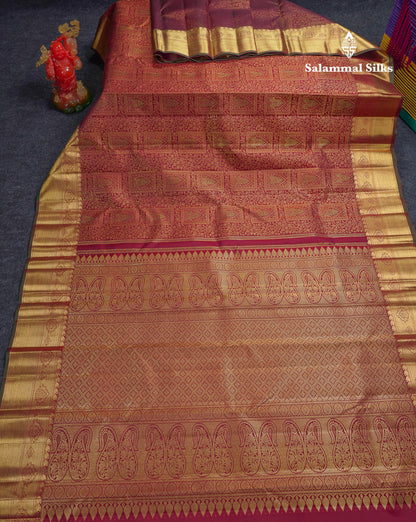 Beautiful Dark Maroon Menakari Work Bridal 2G Pure Kanjivaram Silk Saree With Traditional Border