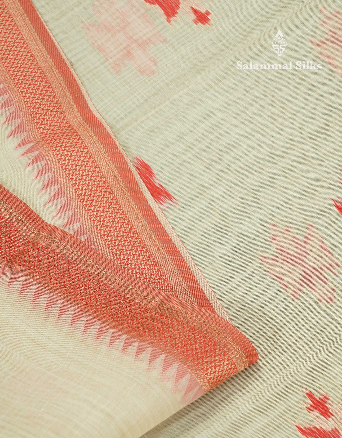 Elegant Cream Sandal Ikkat Style Cotton Mix Saree With Contrast Peacock Blue Border