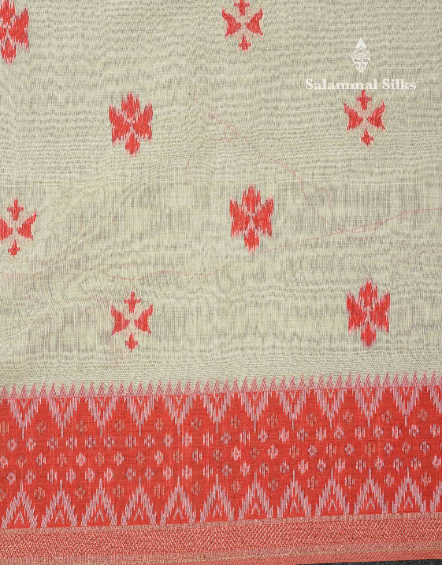 Elegant Cream Sandal Ikkat Style Cotton Mix Saree With Contrast Peacock Blue Border