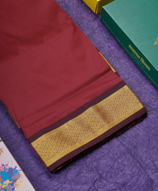 9 Yards Semi Silk Saree Maroon with Brown Border