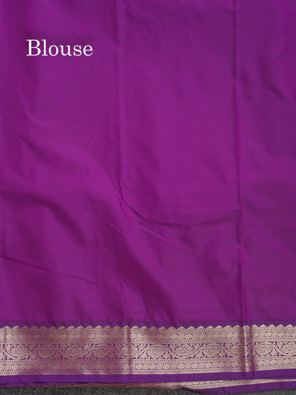 Semi Silk Saree - Pinkish Peach Colour Body Checks With Butta & Contrast Purple Border