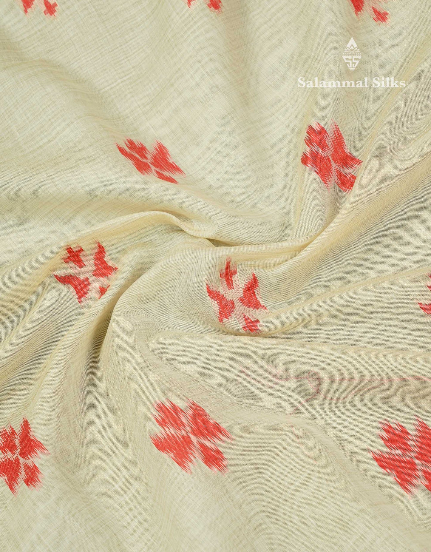 Elegant Cream Sandal Ikkat Style Cotton Mix Saree With Contrast Peacock Blue Border