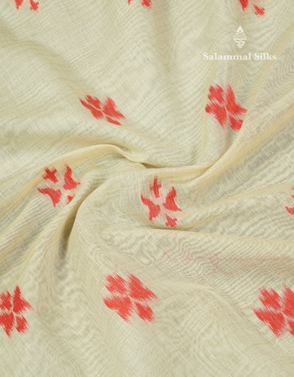 Elegant Cream Sandal Ikkat Style Cotton Mix Saree With Contrast Peacock Blue Border