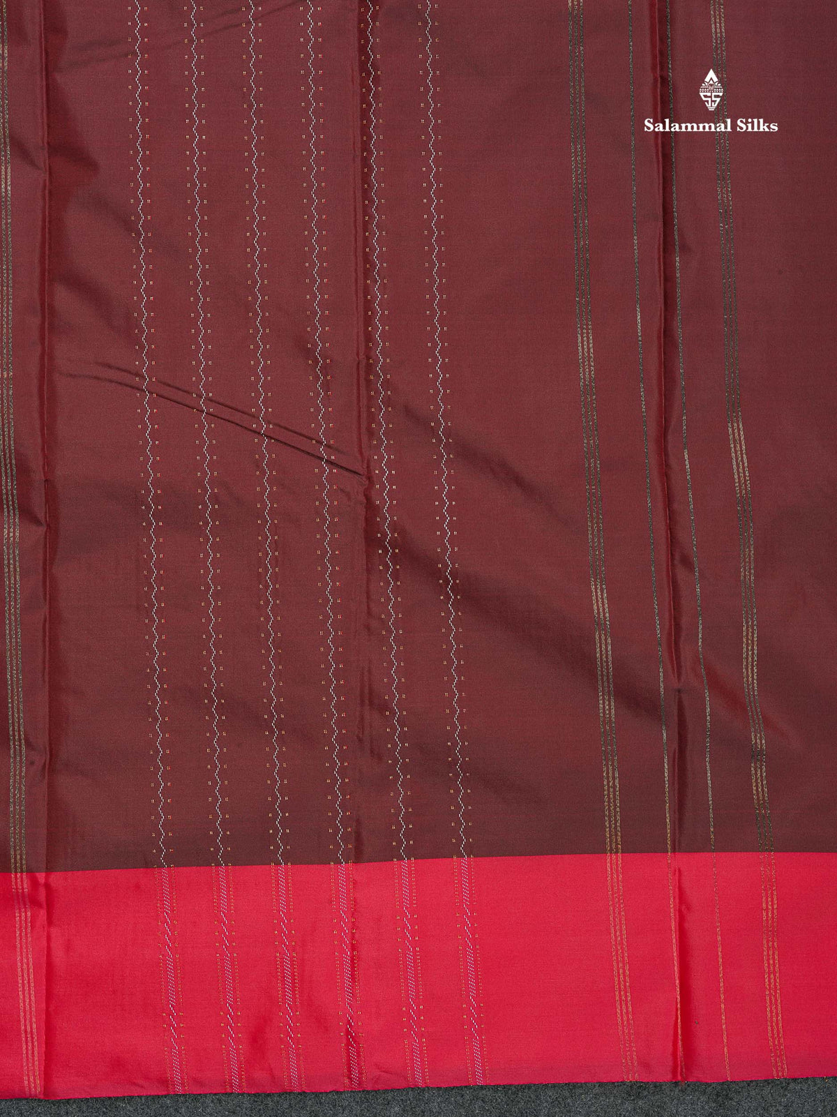 Semi Silk Saree - Brown Colour Body Wave Lines With & Contrast Pink Border