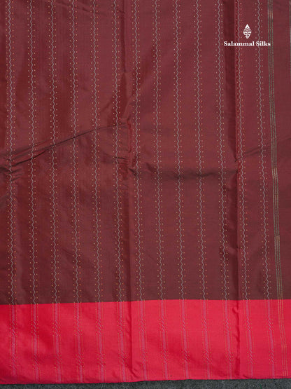 Semi Silk Saree - Brown Colour Body Wave Lines With & Contrast Pink Border