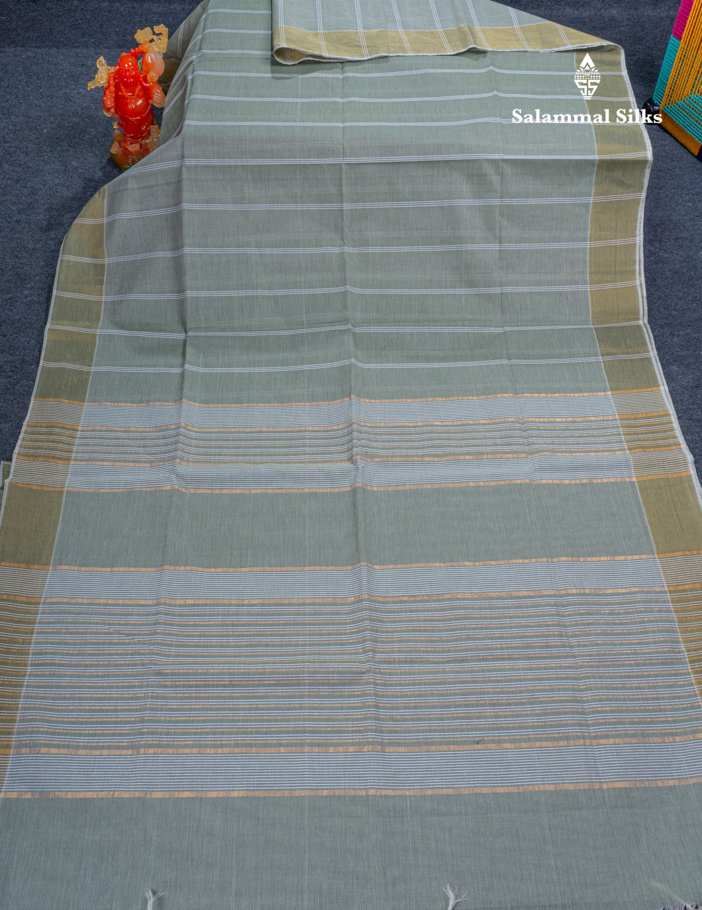 Light Olive Green Jute Cotton Fancy Saree With Self Plain Blouse