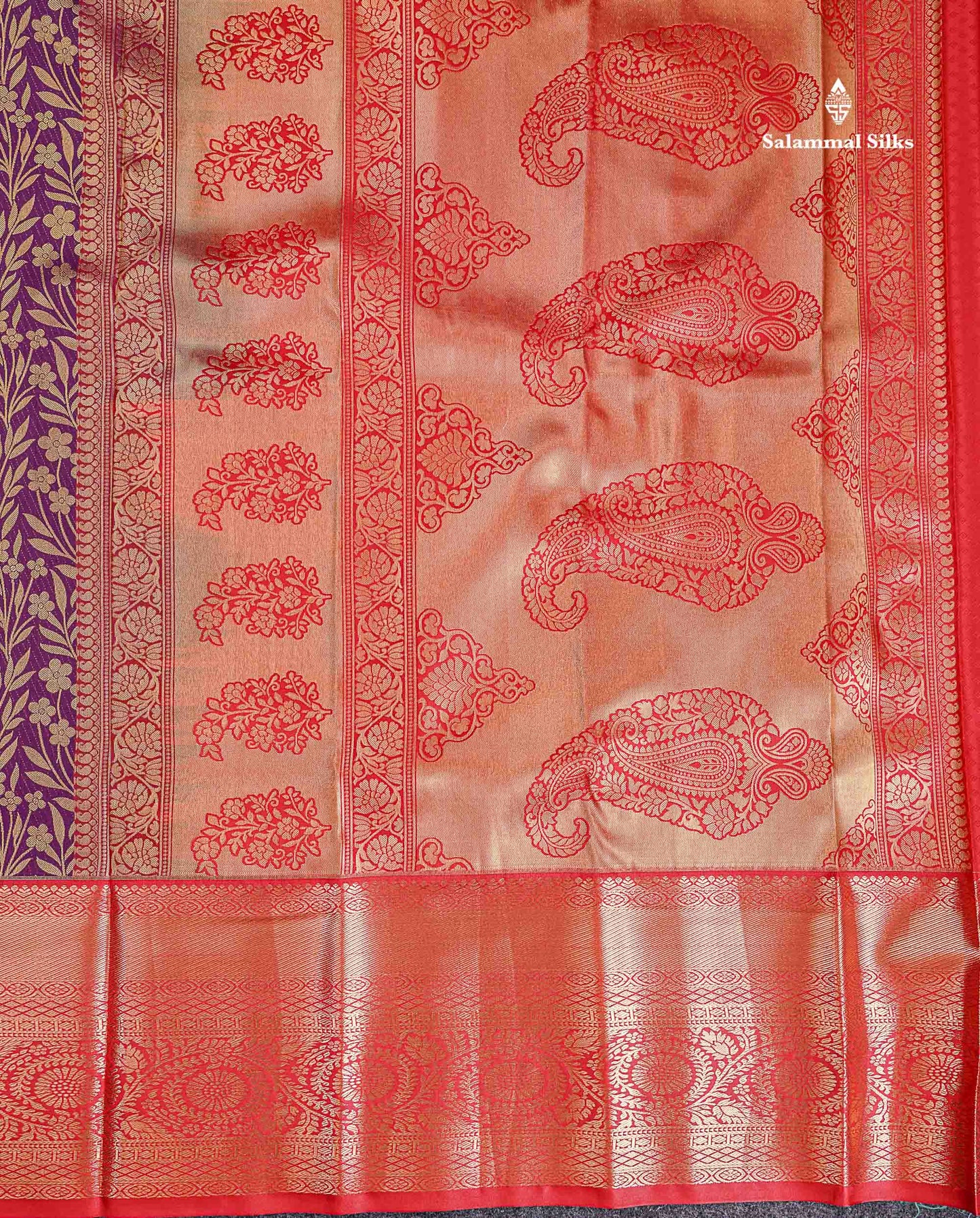 Bridal Semi Silk Saree - Dark Purple Along With Contrast Red Traditional Evening Morning Border