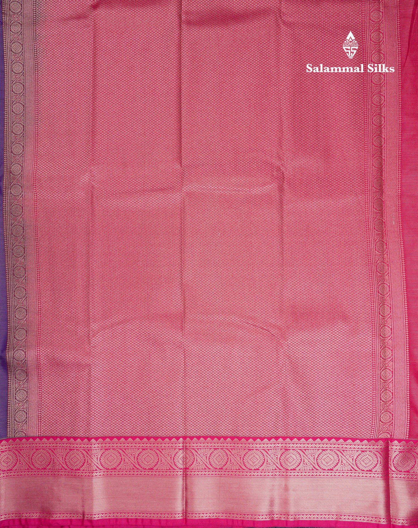 Beautiful Violet Vaira Oosi Lines With Butta Semi Silk Saree With Contrast Pink Border