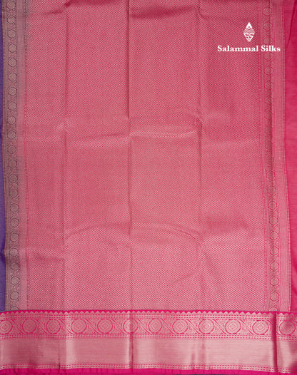 Beautiful Violet Vaira Oosi Lines With Butta Semi Silk Saree With Contrast Pink Border