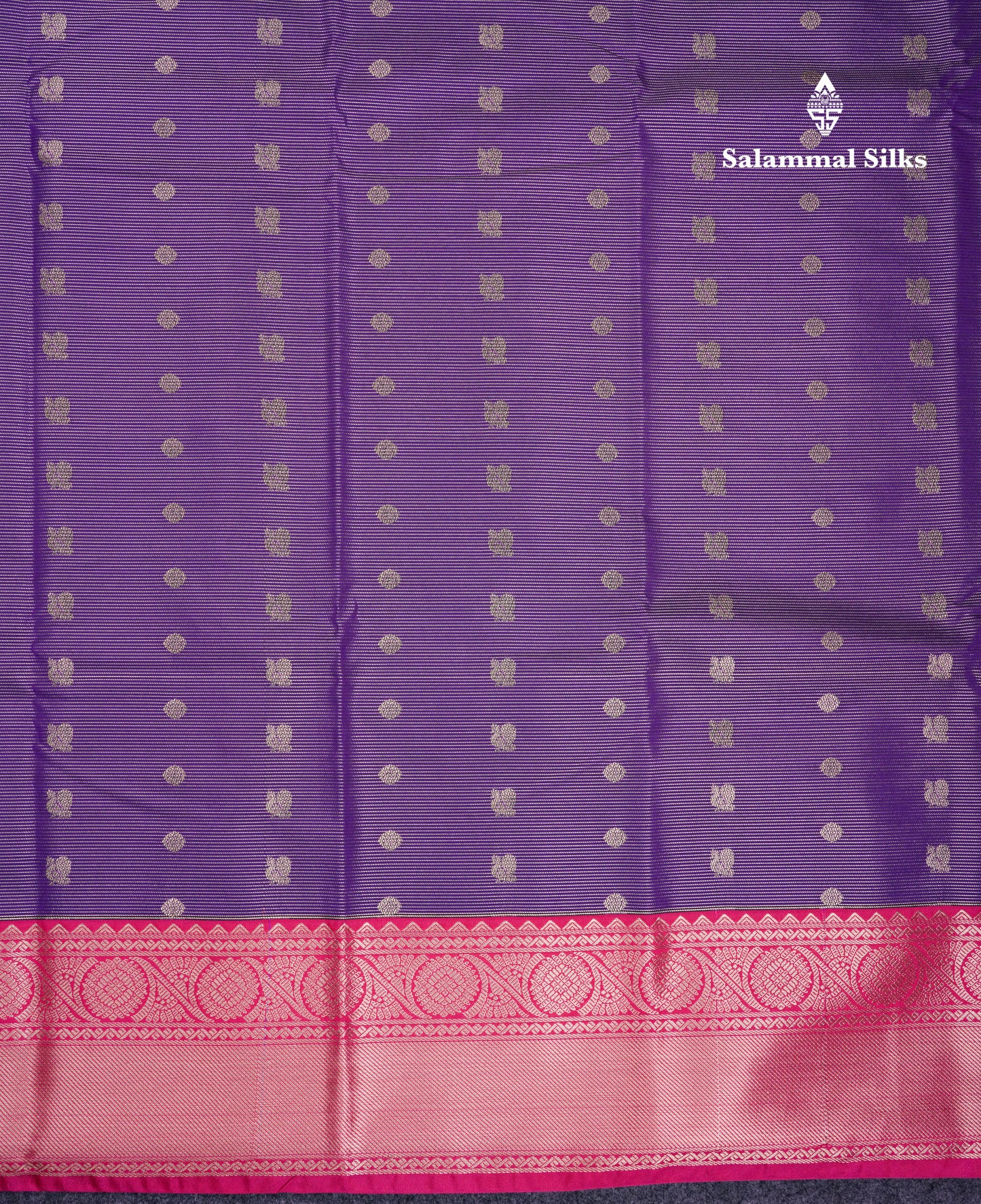 Beautiful Violet Vaira Oosi Lines With Butta Semi Silk Saree With Contrast Pink Border