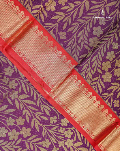 Bridal Semi Silk Saree - Dark Purple Along With Contrast Red Traditional Evening Morning Border