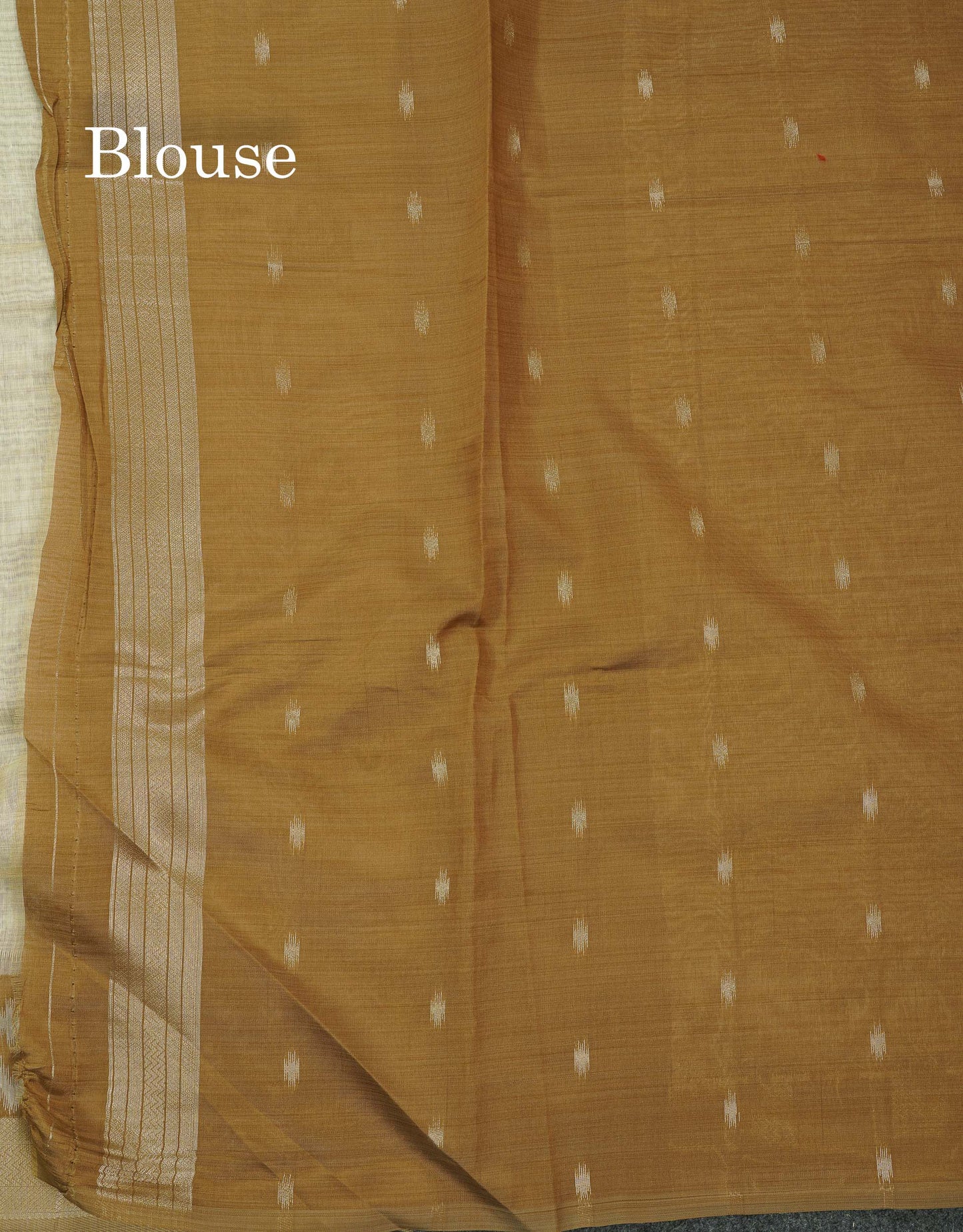 Elegant Cream Sandal Ikkat Style Cotton Mix Saree With Contrast Peacock Blue Border
