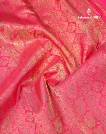 Beautiful Pink Menakari Work Bridal 2G Pure Kanjivaram Silk Saree With Traditional Evening Morning Border