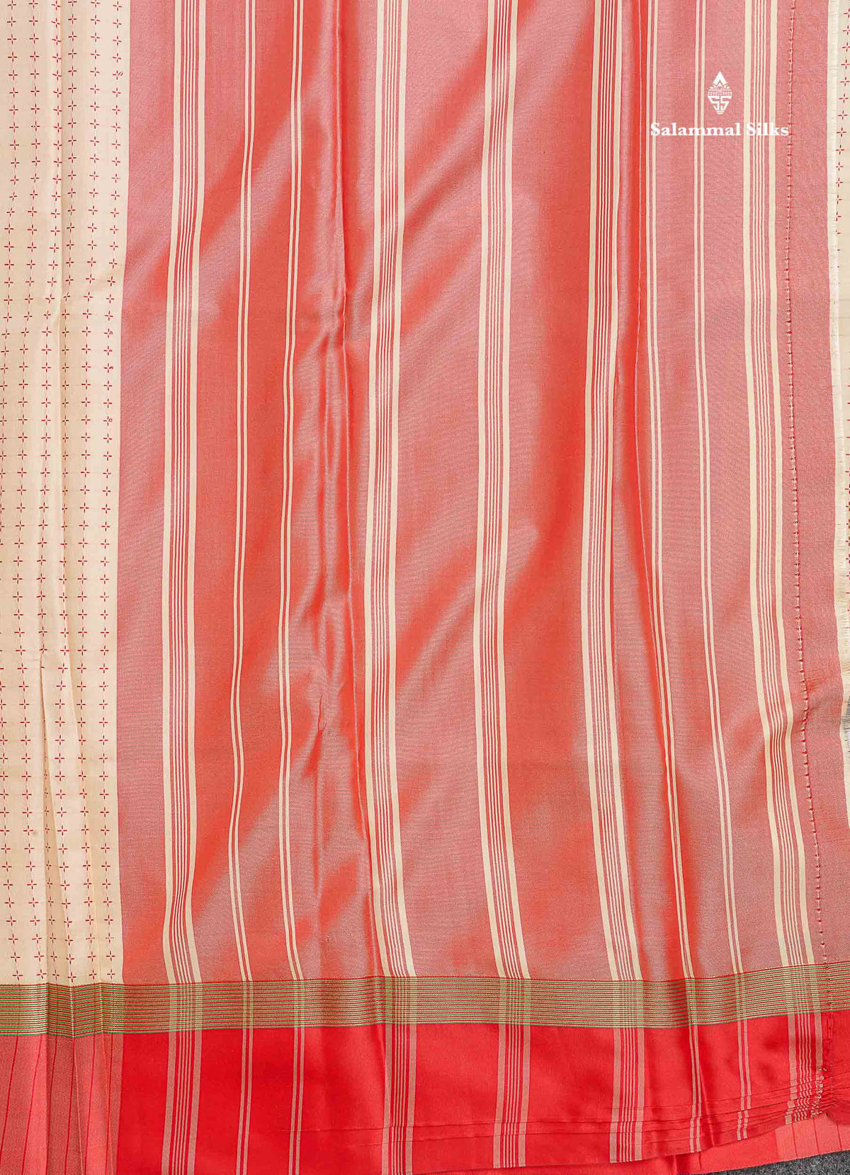 Semi Silk Saree - Beige Colour Body With Contrast Tomato Red Border