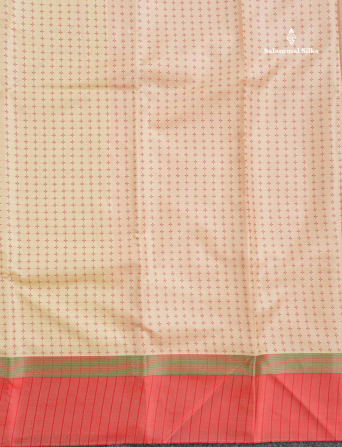 Semi Silk Saree - Beige Colour Body With Contrast Tomato Red Border