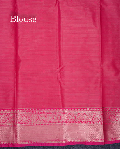 Beautiful Violet Vaira Oosi Lines With Butta Semi Silk Saree With Contrast Pink Border
