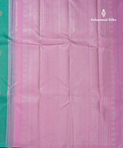 Beautiful Sea Blue Body Stripe Buttas Fancy Pure Kanjivaram Silk Saree With Contrast Baby Pink Blouse