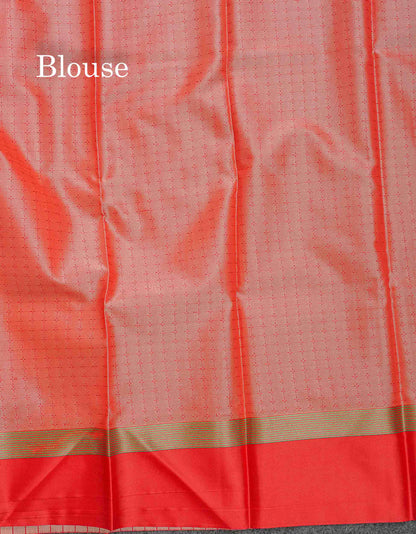 Semi Silk Saree - Beige Colour Body With Contrast Tomato Red Border