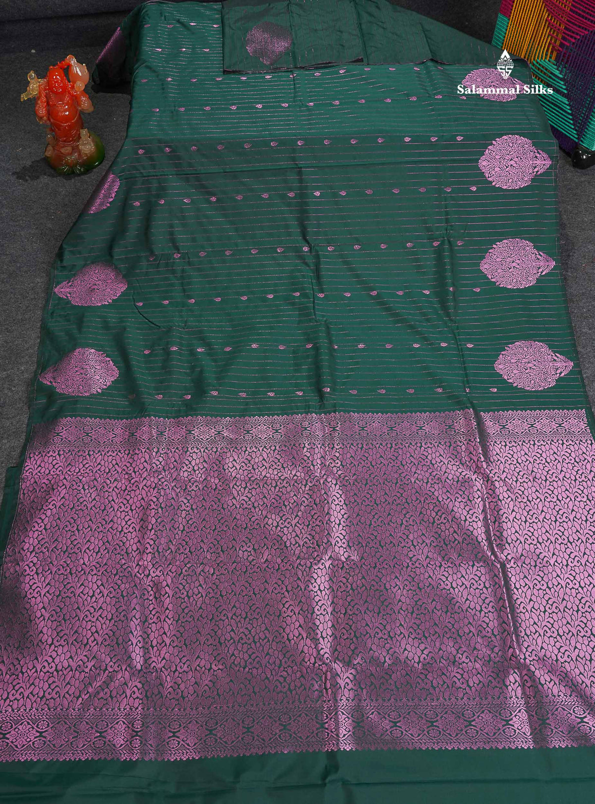 Semi Silk Saree - Bottle Green Colour Body Vertical Lines With Butta & Blouse
