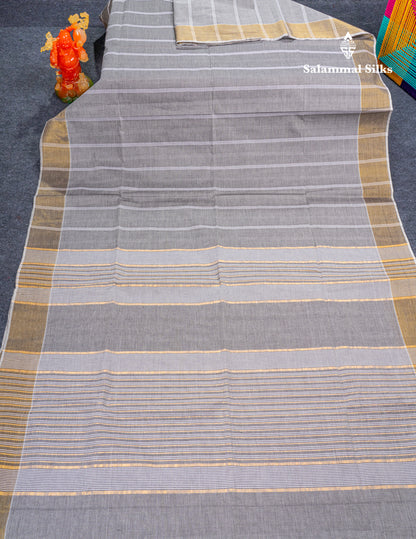 Light Olive Green Jute Cotton Fancy Saree With Self Plain Blouse