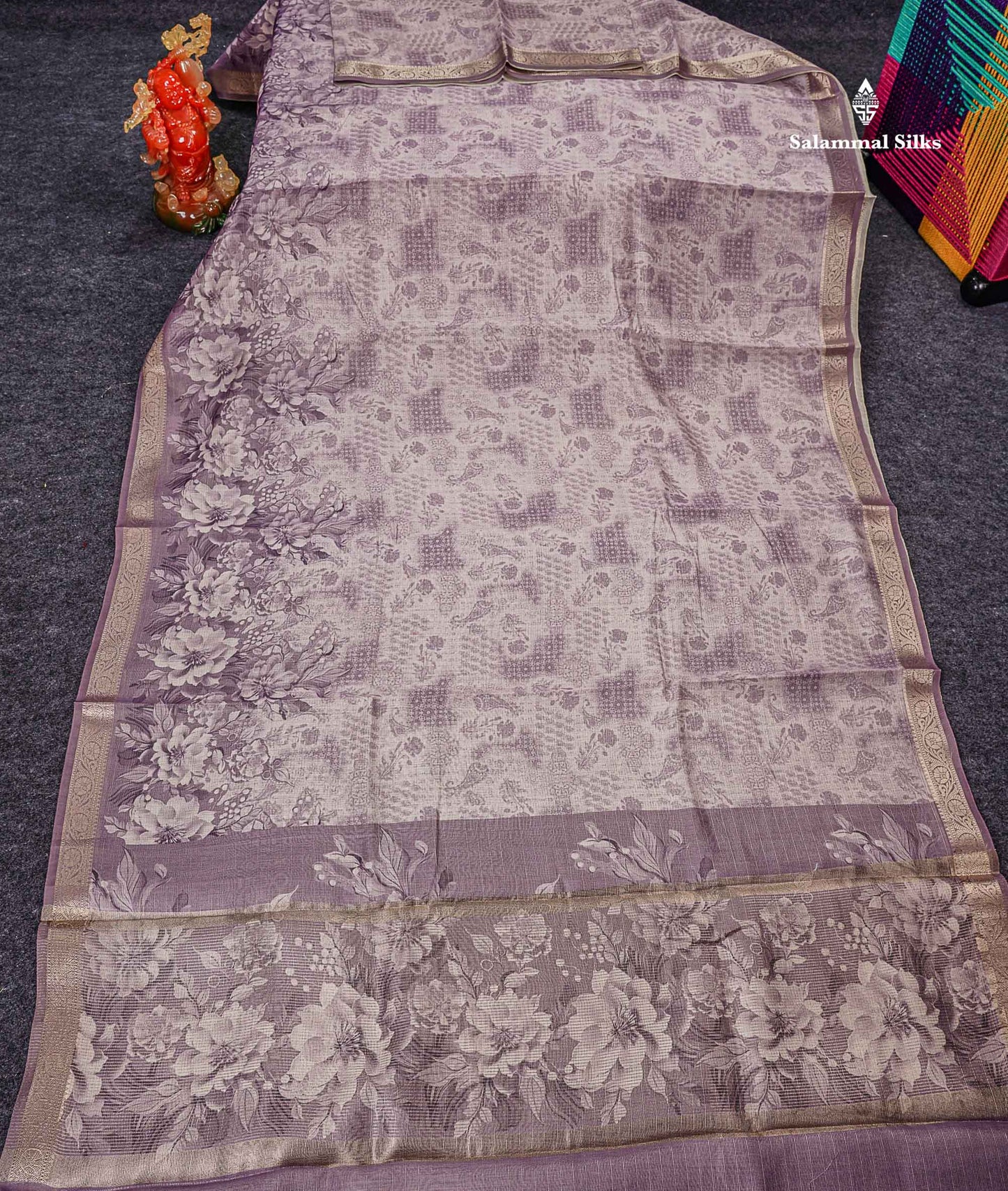 Silk Kota Mix - Light Violet Vaira Oosi Lines Fancy Saree With Small Border