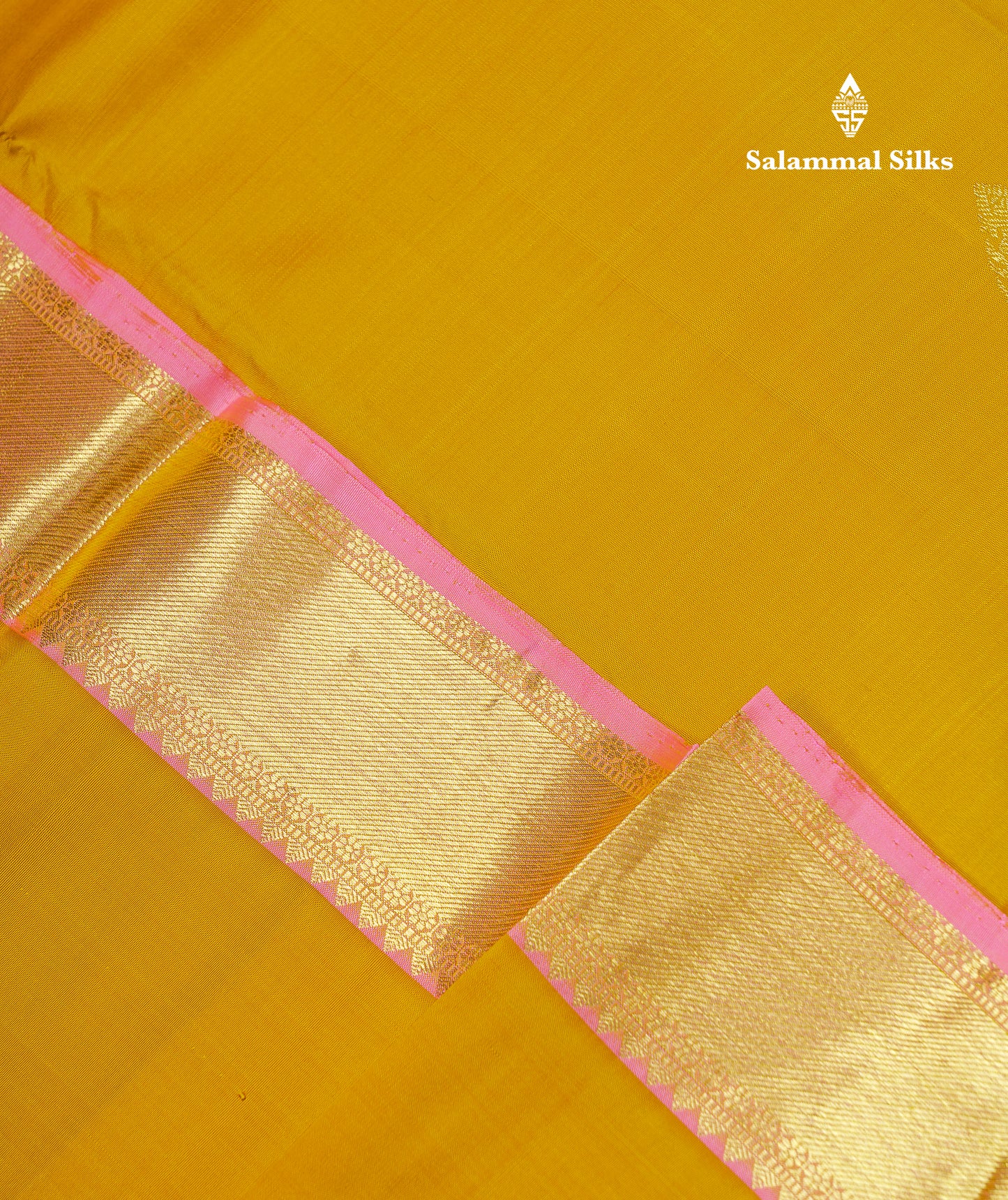 Beautiful Mustard Yellow Pure Kanjivaram Silk Saree with Contrast Peach Pink Traditional Evening Morning Pallakku Border