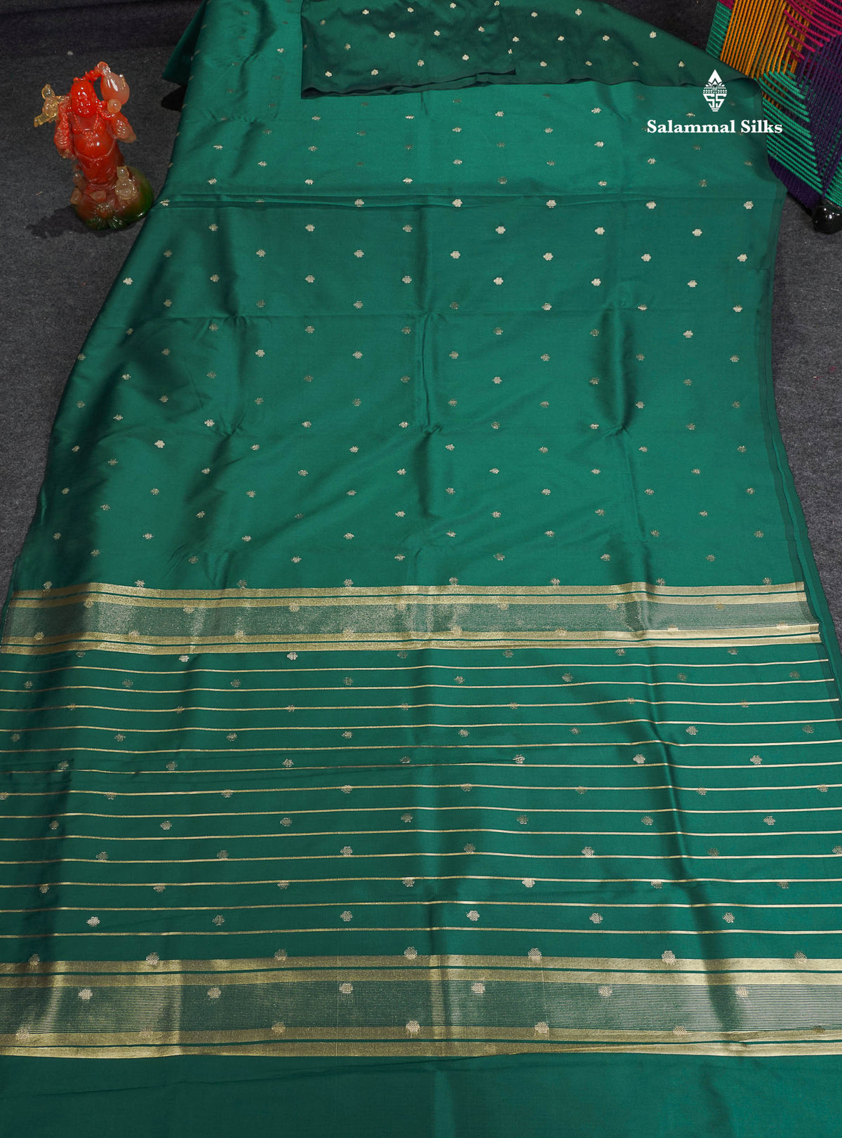 Semi Silk Saree - Teal Green Colour Body & Zari Butta With Blouse