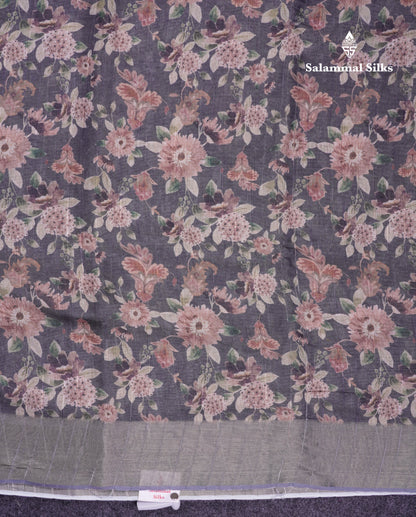 Beautiful Greenish Grey Mixed Cotton Fancy Saree With Tissue Border