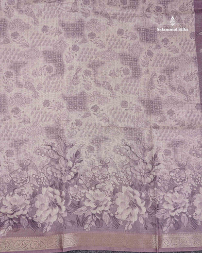 Silk Kota Mix - Light Violet Vaira Oosi Lines Fancy Saree With Small Border