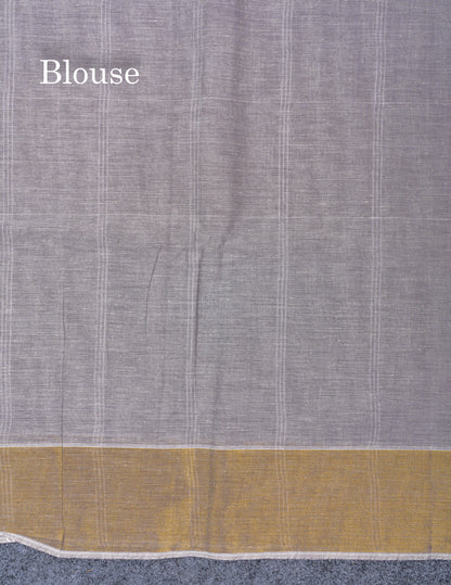 Light Olive Green Jute Cotton Fancy Saree With Self Plain Blouse