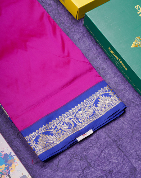9 Yards Semi Silk Saree Magenta with Contrast Violet Border