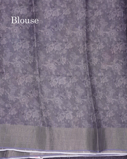 Beautiful Greenish Grey Mixed Cotton Fancy Saree With Tissue Border